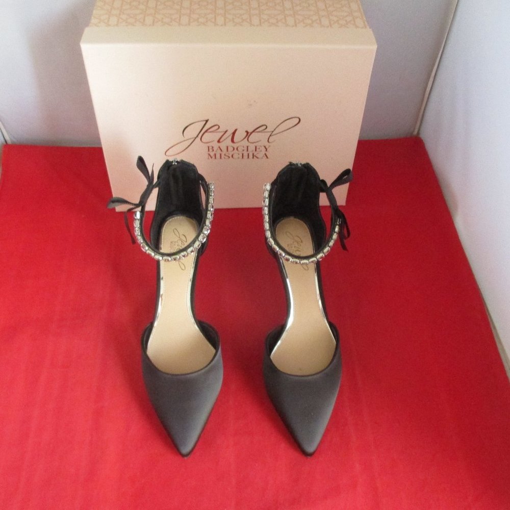 JEWEL BADGLEY MISCHKA Jaycee Evening Pump - US Size 7 1/2 - Black Satin - #822 - Picture 1 of 15